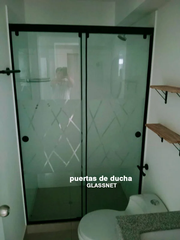 puertasde ducha vidrio con acero negro